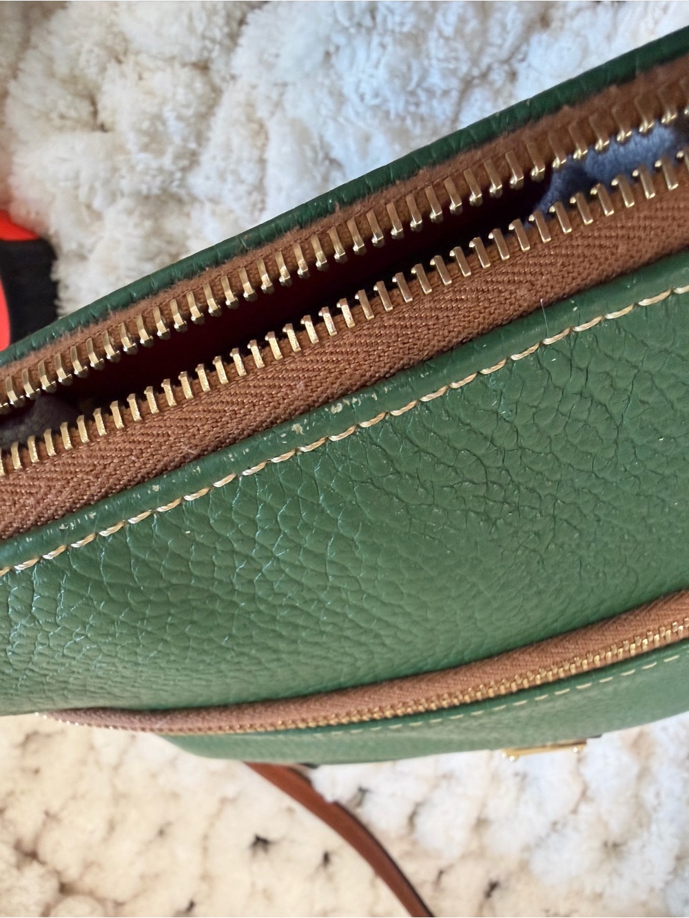 Dooney & Bourke Emerald Green Pebbled Leather Shoulder Bag with Brown Trim - Picture 7 of 10